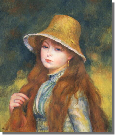 麦わら帽子をかぶった若い女性 ルノワール